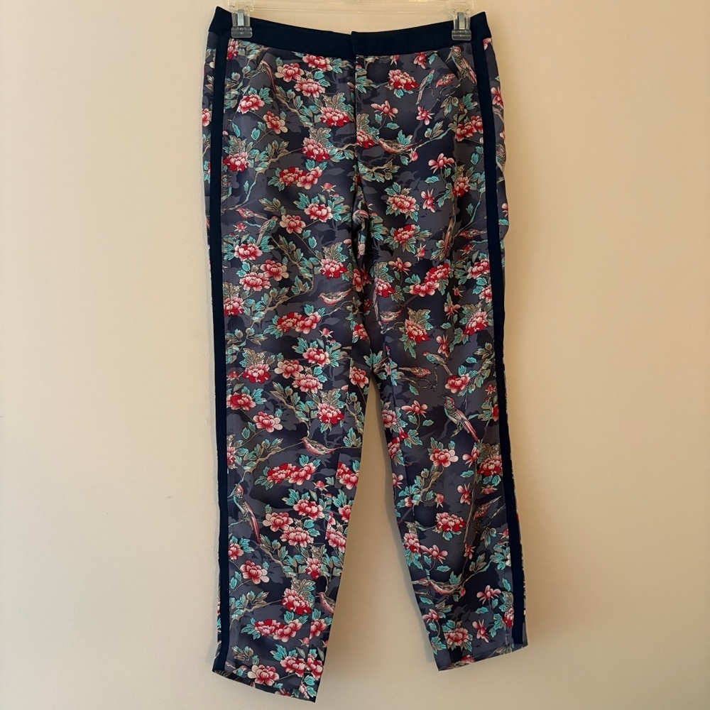 Elevenses Anthropologie Floral Bird Side Stripe Ankle Pants Women’s Size 4